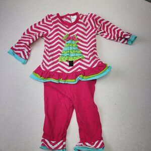 Nursery Rhyme 3/6 mo 2 piece outfit strips & Christmas Tree Ruffles Pink